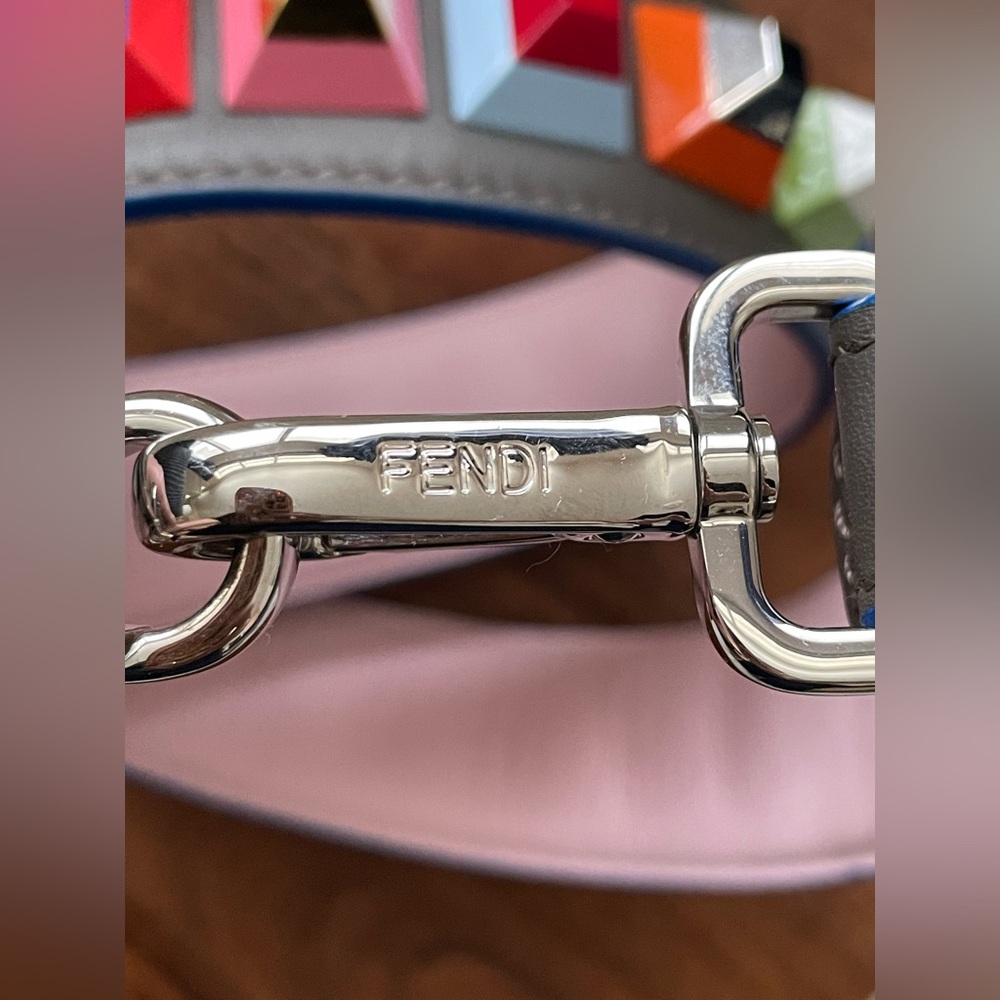 FENDI 35” Strap You Multicolor Stud Gray Leather Shoulder Strap w/COA and Dusty - Picture 4 of 11